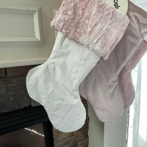 Pink Christmas Stockings Personalized, Baby Girl Stocking, Pink Holiday Decor, Family Christmas Stockings, Velvet Christmas Stocking IvoryCorduroy