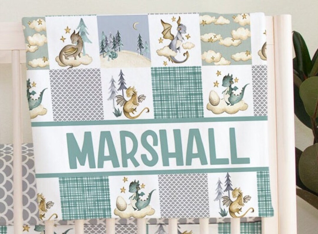 Dragon Crib Bedding, Fairy Tale Nursery Decor, Baby Boy Bedding Set