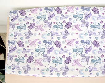 Dragon Changing Pad Cover, Cotton Changing Pad Cover, Pastel Dragons, Baby Nursery Decor, Dragon Nursery, Fairy Tale Decor, Purple Dragons