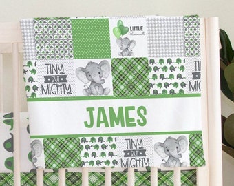 Elephant Crib Bedding Set, Baby Nursery, Green Baby Bedding, Personalized Baby Quilt, Elephant Nursery, Elephant Crib Sheet