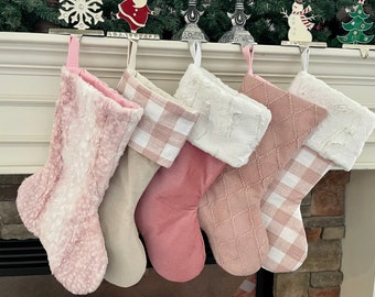 Pink Christmas Stocking, Pink Holiday Decor, Christmas Stocking for Girl, Baby Christmas Stocking, Personalized Christmas Stocking, Blush