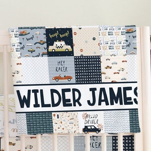 Car Crib Bedding, Car Crib Sheet, Car Nursery Bedding, Baby Boy Bedding, Personalized Crib Set, Transportation Nursery Decor, Name Gift Idea