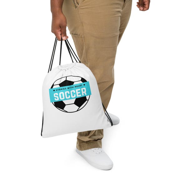 Soccer Stories with Heart Drawstring bag