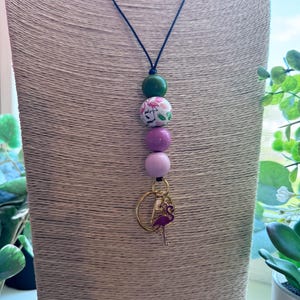 Pink Flamingo Wood Beads Beaded Teacher Lanyard  Boho Id Badge Lanyard, Lightweight Lanyard, Id Card,  Id Badge Holder Essential Oil