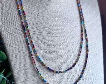 Circus Seed Bead Mix Necklace Lanyard Earrings BoHo ID Badge Retractor Minimalist Festival Jewelry Trending Red Orange Yellow Green Blue