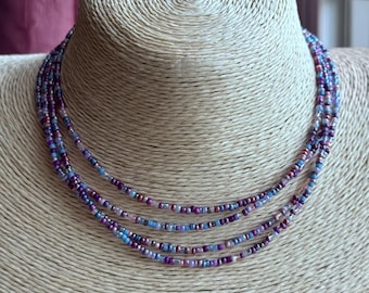 Winter Moon Seed Bead Mix Necklace Lanyard Earrings BoHo ID Badge Retractor Minimal Classic Teacher Nurse Trending Purple Pink Blue