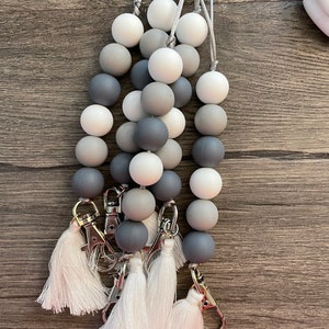 Grey Silicone Beaded Lanyard ID Badge Card Holder Lightweight BoHo Trendy Teacher Vendor Unique Gift Nurse Doc Vet Vacation Cruise