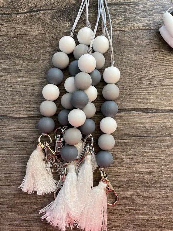 Silicone Bead Tassel Keychain Grey [click for Design Options]