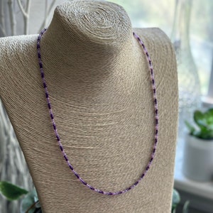 Purple Necklace Tiny Seed Bead Layering Necklace Love Beads Unisex Boho Festival Jewelry Hippie Retro