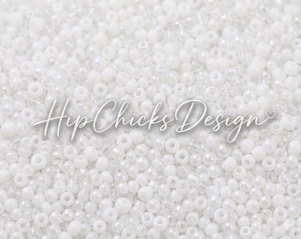 White and Black Glass Seed Beads Size 11/0 #11 2mm  Miyuki Round Rocaille Jewelry DIY Craft Supplies Waist Beads 10 grams Loose Seed Beads