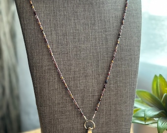 Cafe Au Lait Brown Beige Tan Seed Bead Mix Necklace Lanyard Earrings BoHo ID Badge Retractor Minimal Classic Pro Teacher Nurse Trending