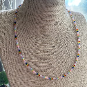 Rainbow Pearl Necklace Seed Bead Necklace BOHO Love Beads Unisex Boho Festival Jewelry Hippie Retro 70 80 90 Minimalist