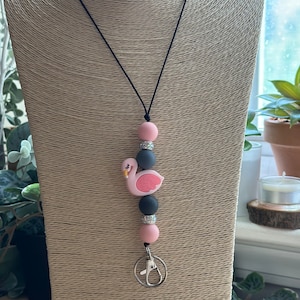Pink Flamingo Handmade Lanyard Id Badge Card Holder Necklace Lightweight Fun Cute Trendy Unique Gift Teacher Nurse Doctor Vet Cruise Vaca