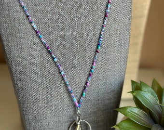 Twilight Purple Turquoise BoHo Beaded Lanyard Safety Breakaway Clasp Necklace Id Card Badge Holder Trending Minimalist Teacher Vendor Unique