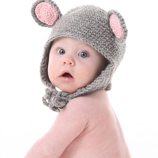 Cute Mouse Cub Hat  Crochet Pattern -  Instant Download