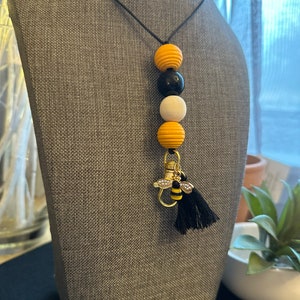 Cute Bee Lanyard Handmade Wood Beaded ID Badge Card Holder BoHo Fun Trendy Unique Gift Teacher Vendor Vet Doc Vaca Bumblebee Essential Oil