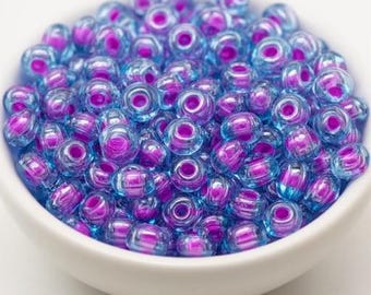 Magenta Lined Transparent Aqua Seed Beads 6/0 – Glass Seed Beads for Jewelry Making, Beading, Fishing Lure Making Supplies