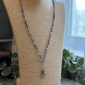 Icicle Dreams Blue Lavender Beaded Lanyard ID Card Badge Holder Lightweight Necklace Trending Popular Minimal Unique Gift Teacher Vendor Doc