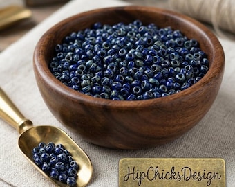 11/0 Seed Beads Dark Denim Lapis Picasso 2mm Loose Glass Seed Bead for Jewelry Making Bead Weaving Embroidery Boho Blue Green Earthy 10grams