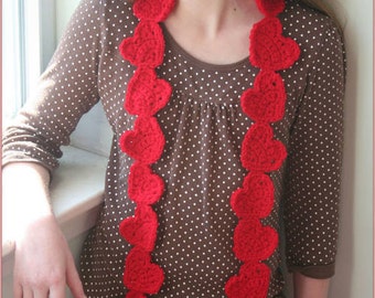 Valentine Love Heart Scarf  CROCHET PATTERN - Instant Download Red Hearts Easy DIY Do It Yourself Pattern Instructions Crochet