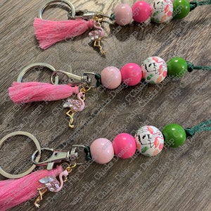 Pink Flamingo Wood Beads Beaded Teacher Lanyard Boho Id Badge - Etsy