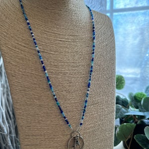 Deep Blue Sea Aqua White BoHo Seed Bead Beaded Id Badge Lanyard Lightweight Card Holder Teacher Vendor Vaca Cruise Necklace Trending Gift
