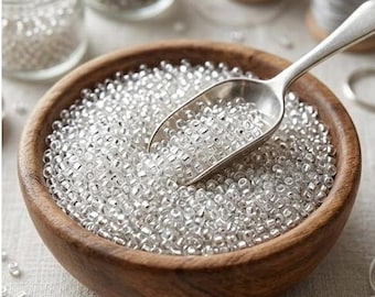 Size 8 Transparent Crystal Silver Lined Glass Seed Beads – 74 Grams | Sparkling Beads for Jewelry Making Bead Weaving Embroidery DIY Crafts