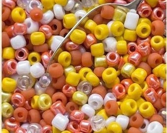 Candy Corn Mix Seed Beads Size 8/0 | 64 Grams Glass Rocaille Beads Jewelry Making Beadwork Crochet Fringe Earrings DIY Crafts Mixed Colors