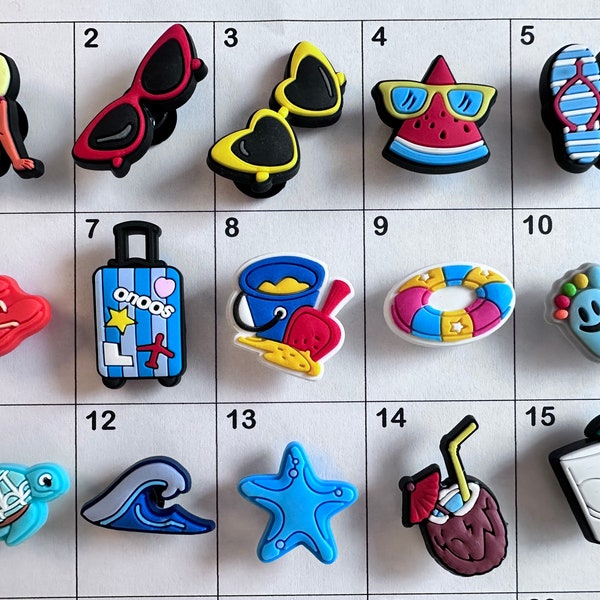Croc Charms Clog Charms Summer Vacation Beach Sea Travel Sunglasses Flip Flops Tropical Drink Starfish Turtle Wave Pool Float Sand Pail