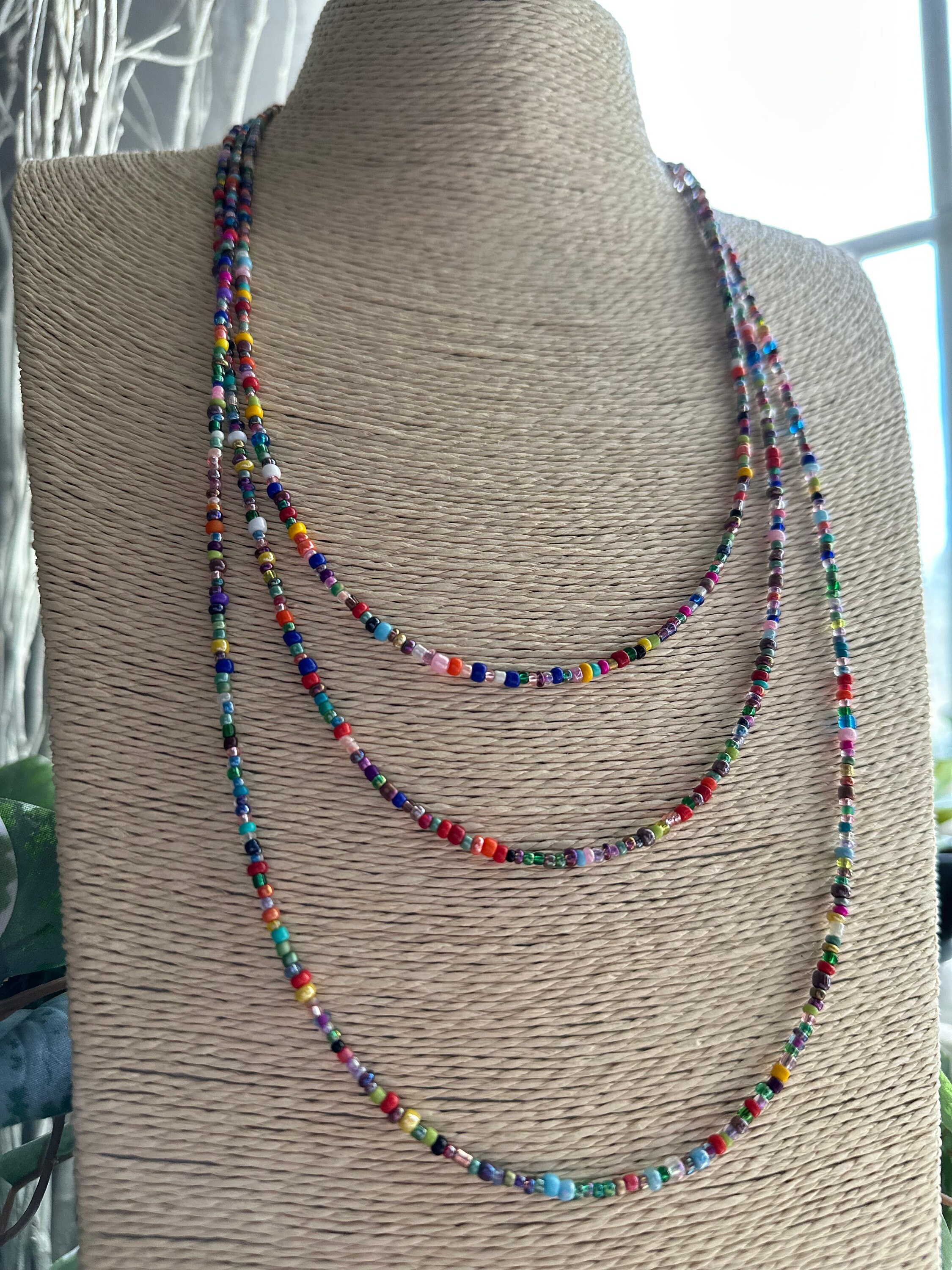 Seed Bead Necklace BOHO Necklace 3 Strand Love Beads Unisex