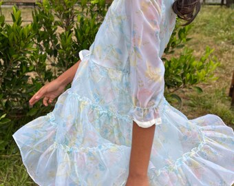 Vintage Twirl Kleid Floral Aquarell Mod 60er 70er Flower Power - Size 6