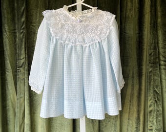 Vintage lichtblauwe Twirl-jurk maat 3T met stroken lente fancy peuter verjaardag speciale gelegenheden