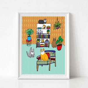 Art Print -  Cats In The Living Room | 300mm x 400mm / 12 x 16" | Wall Decor | Art Poster