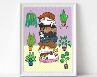Art Print - Cat Stack | 300mm x 400mm / 12 x 16" | Wall Decor | Art Poster