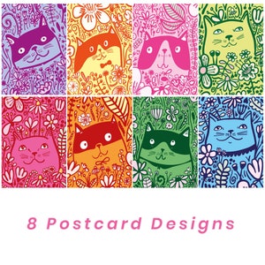 Postcards - Flower Cats - Pack Of Eight - Congratulations Cards - Thank You Cards - Welcome Cards - Note Cards