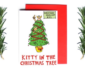 Christmas Card - Kitty In The Christmas Tree | Greeting Card | Holiday Card