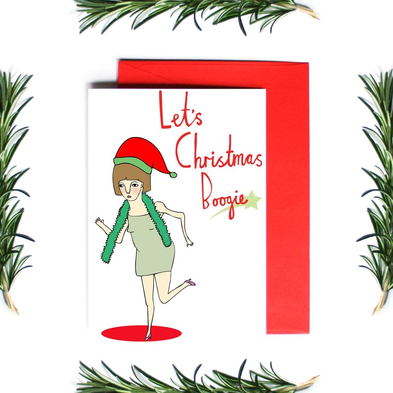 Christmas Card Let's Christmas Boogie Greeting Card Holiday Card image 1
