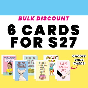 Bulk Card Discount - 6 cartes pour 27 dollars | Cartes de vœux | Drôles de cartes de vœux | Cartes de chat | Cartes d’anniversaire