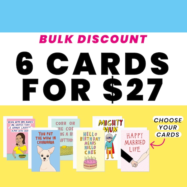 Bulk Card Discount - 6 cards for 27 bucks | Greeting Cards | Funny Greeting Cards | Cat Cards | Birthday Cards