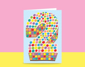 Kids 2nd Birthday Card - Smartie Birthday Cake | Cute Birthday Cake Card For Kid's Second Birthday | Age Card For Kids 2