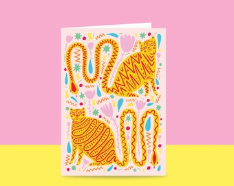 Greeting Card - Cat Snake Tail | Non Occasion Card | Art Card | Cute Cat Card | Card For Cat Lover | Blank Inside