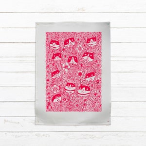 Tea Towel - Cat Flower | Linen Kitchen Towel | Dish Towel | Designer Tea Towel | Wedding Gift | Cat Lover Gift | Cat Art | Kitchen Art