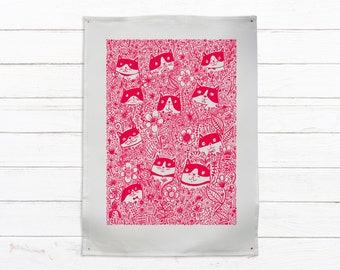 Tea Towel - Cat Flower | Linen Kitchen Towel | Dish Towel | Designer Tea Towel | Wedding Gift | Cat Lover Gift | Cat Art | Kitchen Art