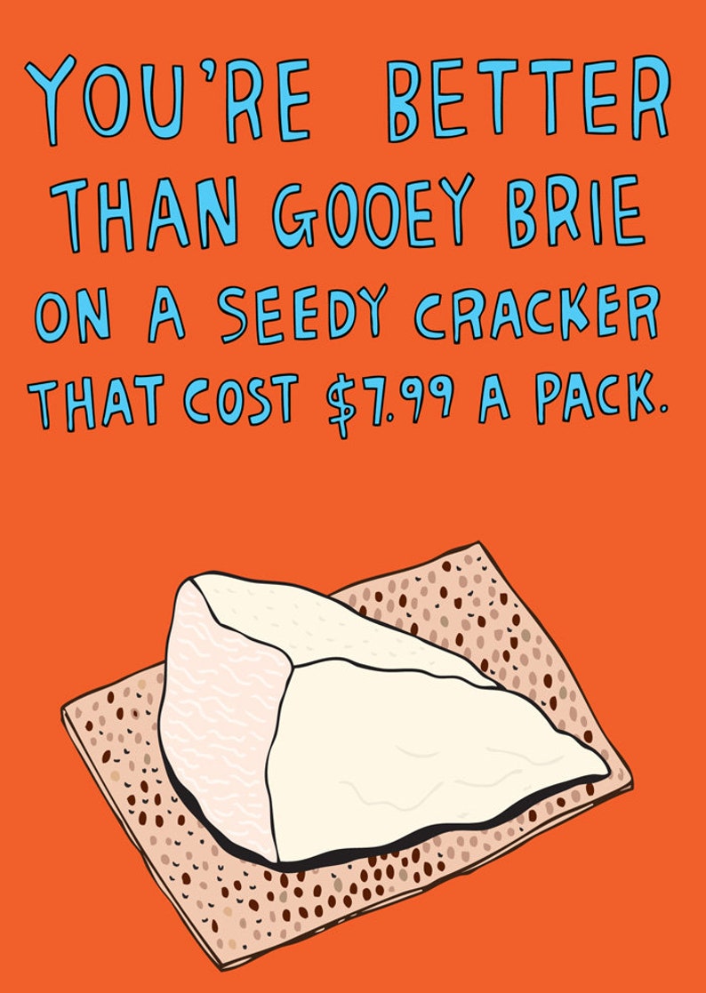 Greeting Card You're Better Than Gooey Brie On A Seedy Cracker That Cost 7.99 A Pack Greeting Card For Cheese Lover Funny Cheese Card image 3