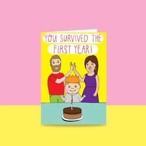 First Birthday Card - You Survived The First Year (Mother & Father version) | First Birthday Card | Child Turning One Card | Card Age One