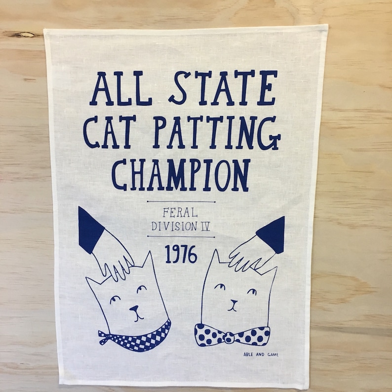 Tea Towel All State Cat Patting Champion Cat Lover Gift Designer Tea Towel Dish Towel Funny Cat Gift Kitchen Cat Art image 2