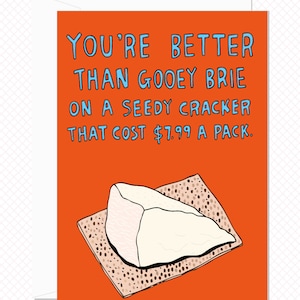 Greeting Card You're Better Than Gooey Brie On A Seedy Cracker That Cost 7.99 A Pack Greeting Card For Cheese Lover Funny Cheese Card image 2