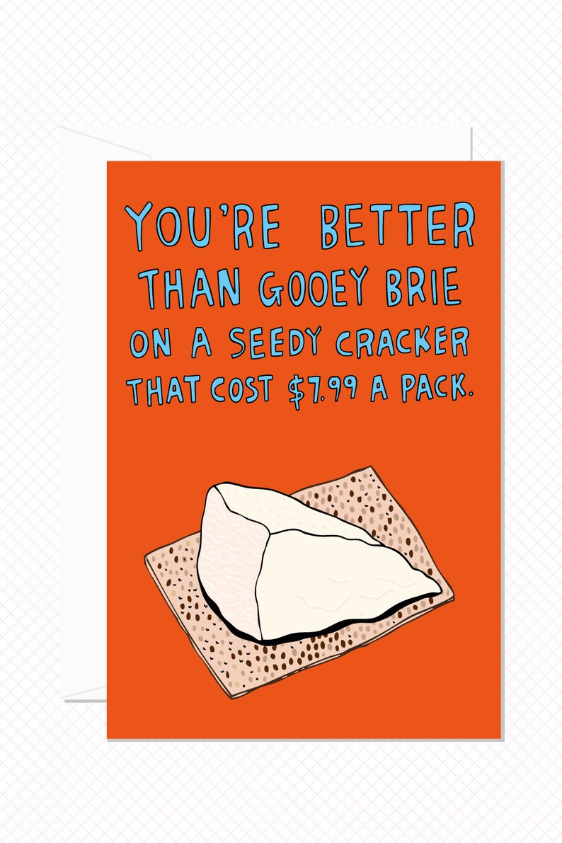 Greeting Card You're Better Than Gooey Brie On A Seedy Cracker That Cost 7.99 A Pack Greeting Card For Cheese Lover Funny Cheese Card image 2