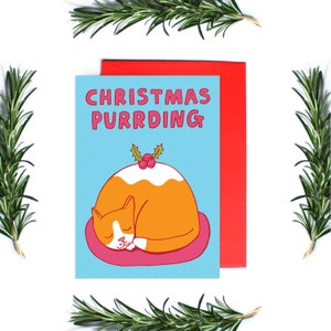 Tarjeta de Navidad Christmas Purrding / Tarjeta de felicitación / Tarjeta de vacaciones / Tarjeta de Navidad de Kitty / Tarjeta de Navidad de Gato imagen 1