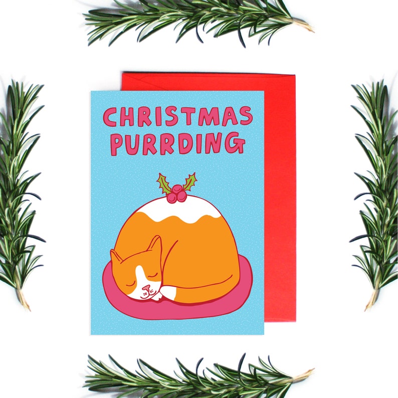 Christmas Card Christmas Purrding Greeting Card Holiday Card Kitty Christmas Card Cat Christmas Card image 1